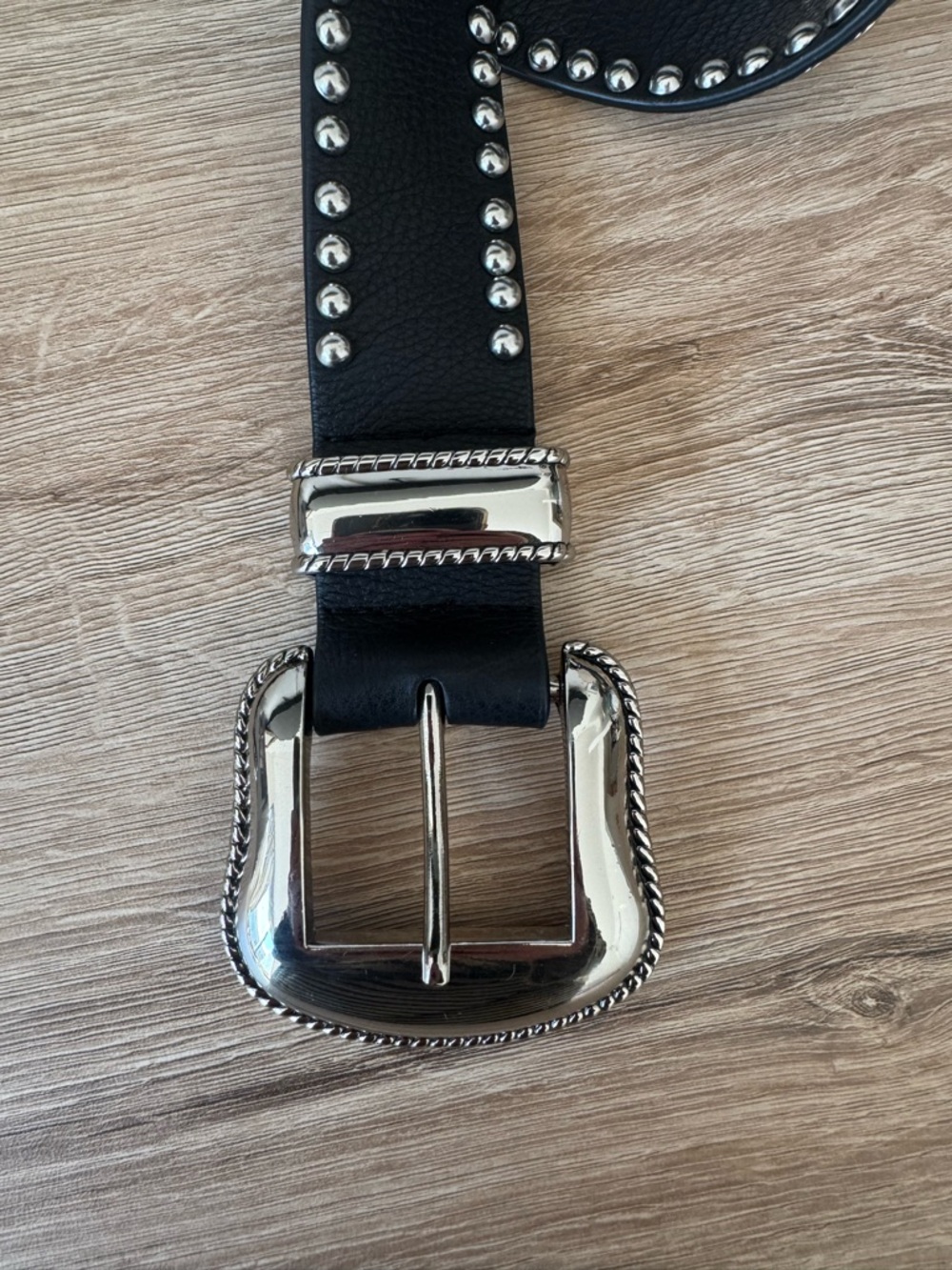 B-Low the Belt Black Studded Western-Style Leather Belt with Silver Buckle - Picture 5 of 6